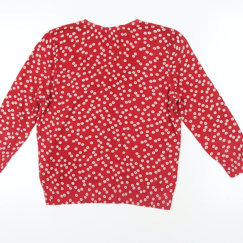 Hobbs Red Polka Dot Cardigan, Size 14, Cotton Knit