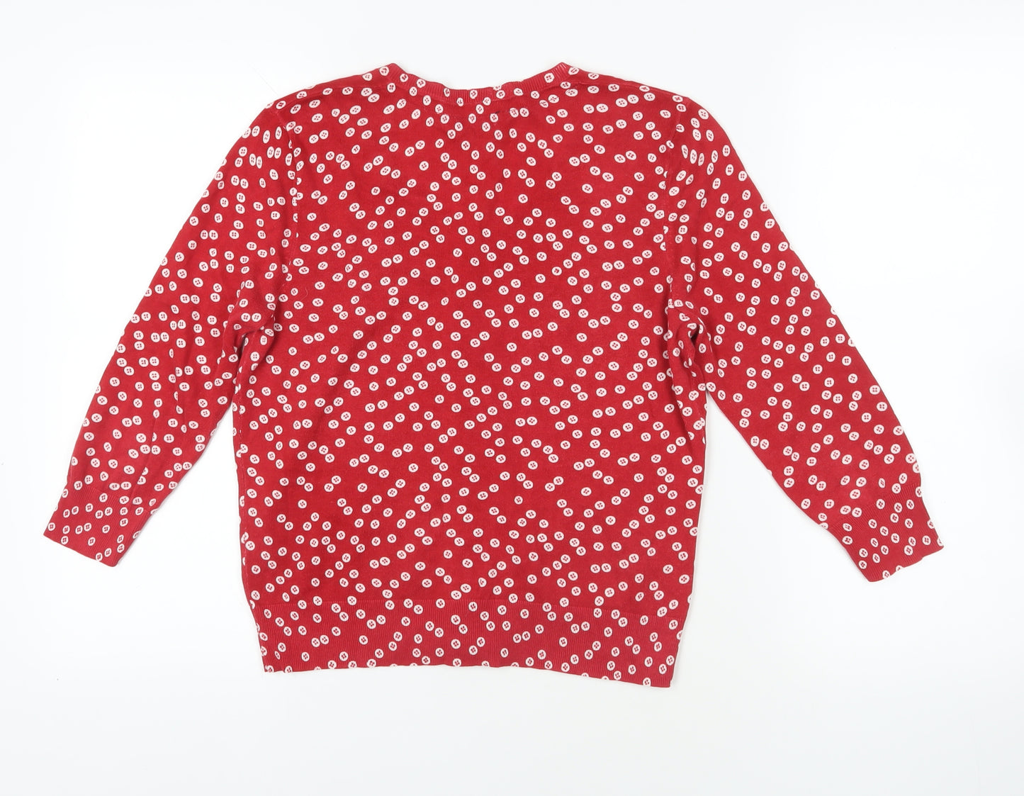 Hobbs Red Polka Dot Cardigan, Size 14, Cotton Knit