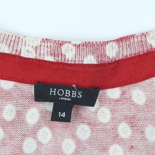 Hobbs Red Polka Dot Cardigan, Size 14, Cotton Knit