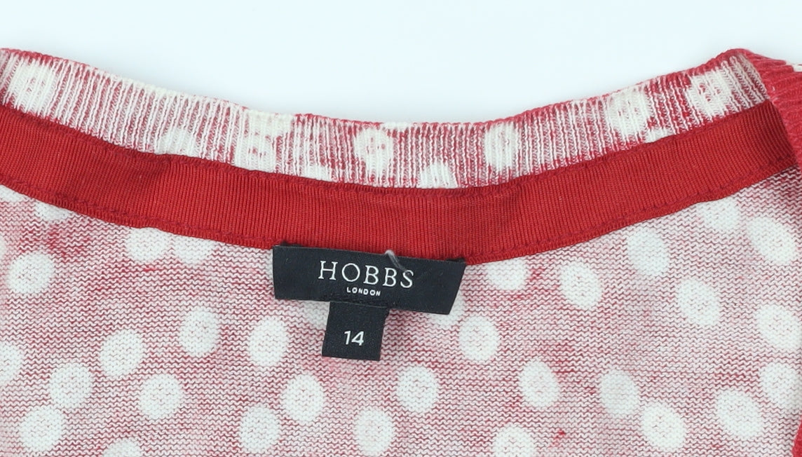 Hobbs Red Polka Dot Cardigan, Size 14, Cotton Knit