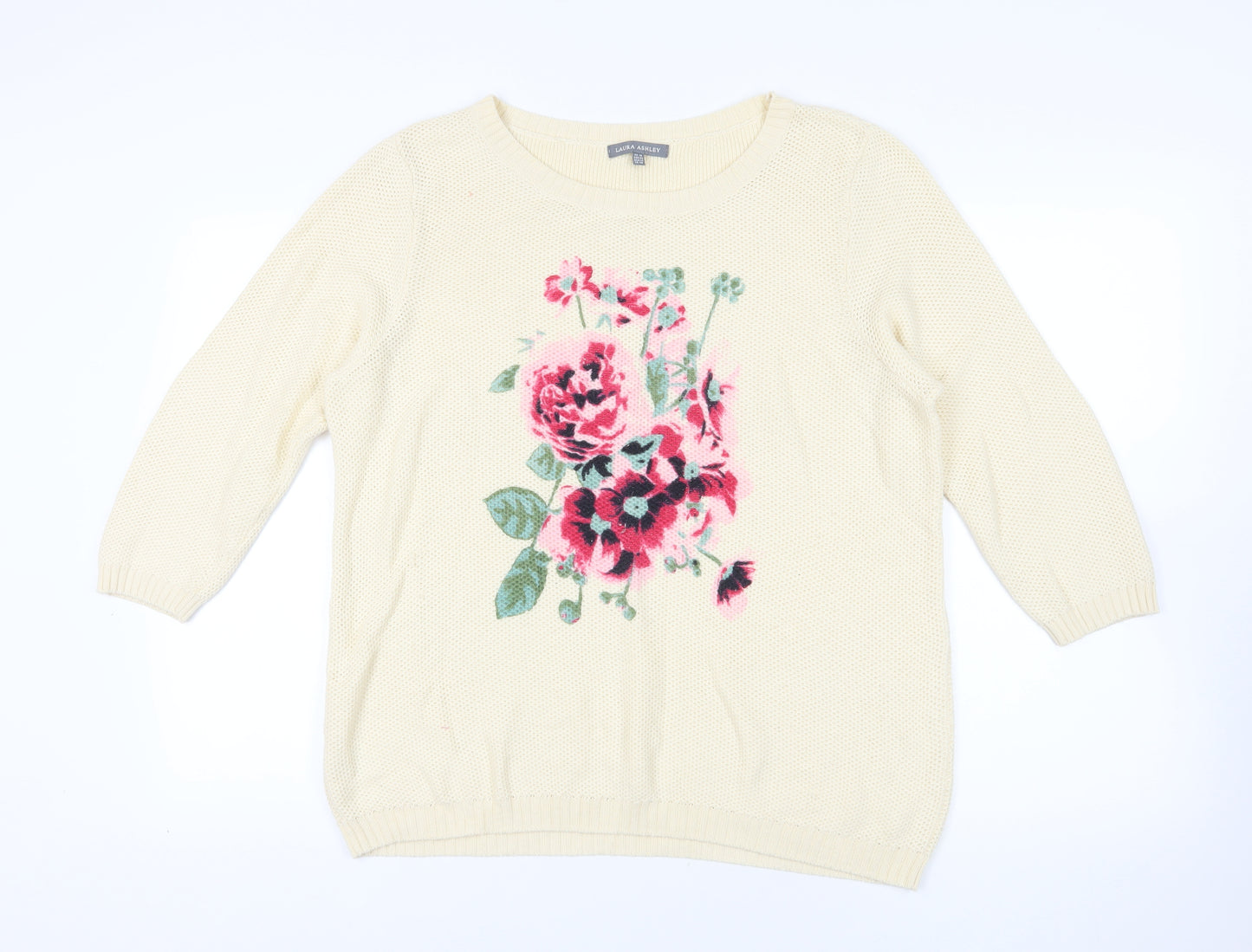Laura Ashley Ivory Floral Knit Pullover Sweater Size 18