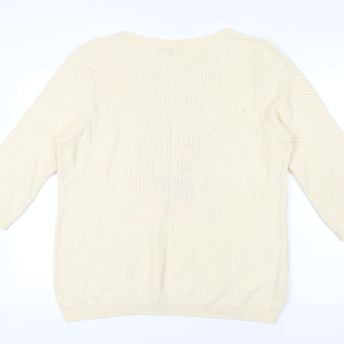Laura Ashley Ivory Floral Knit Pullover Sweater Size 18