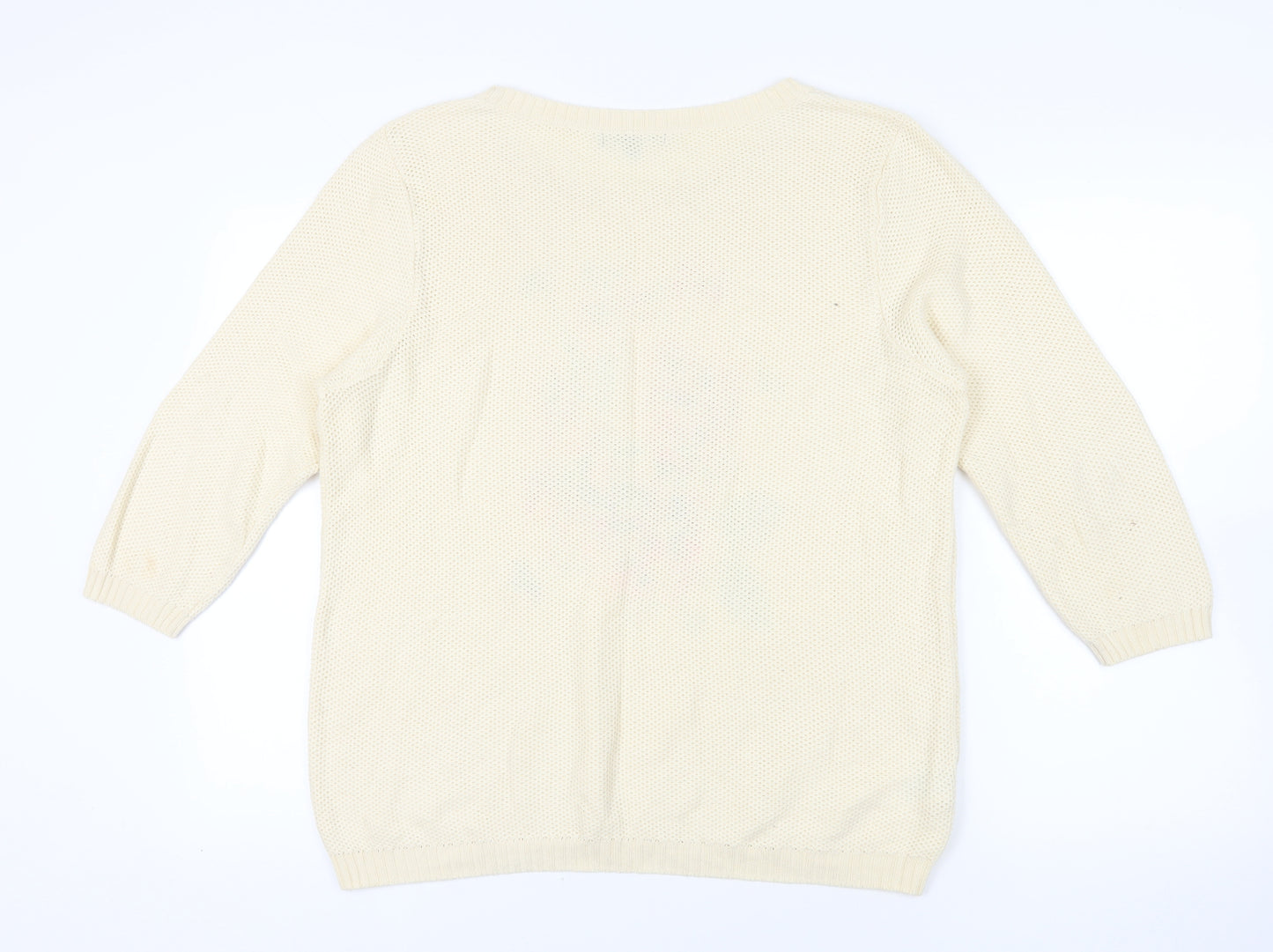 Laura Ashley Ivory Floral Knit Pullover Sweater Size 18