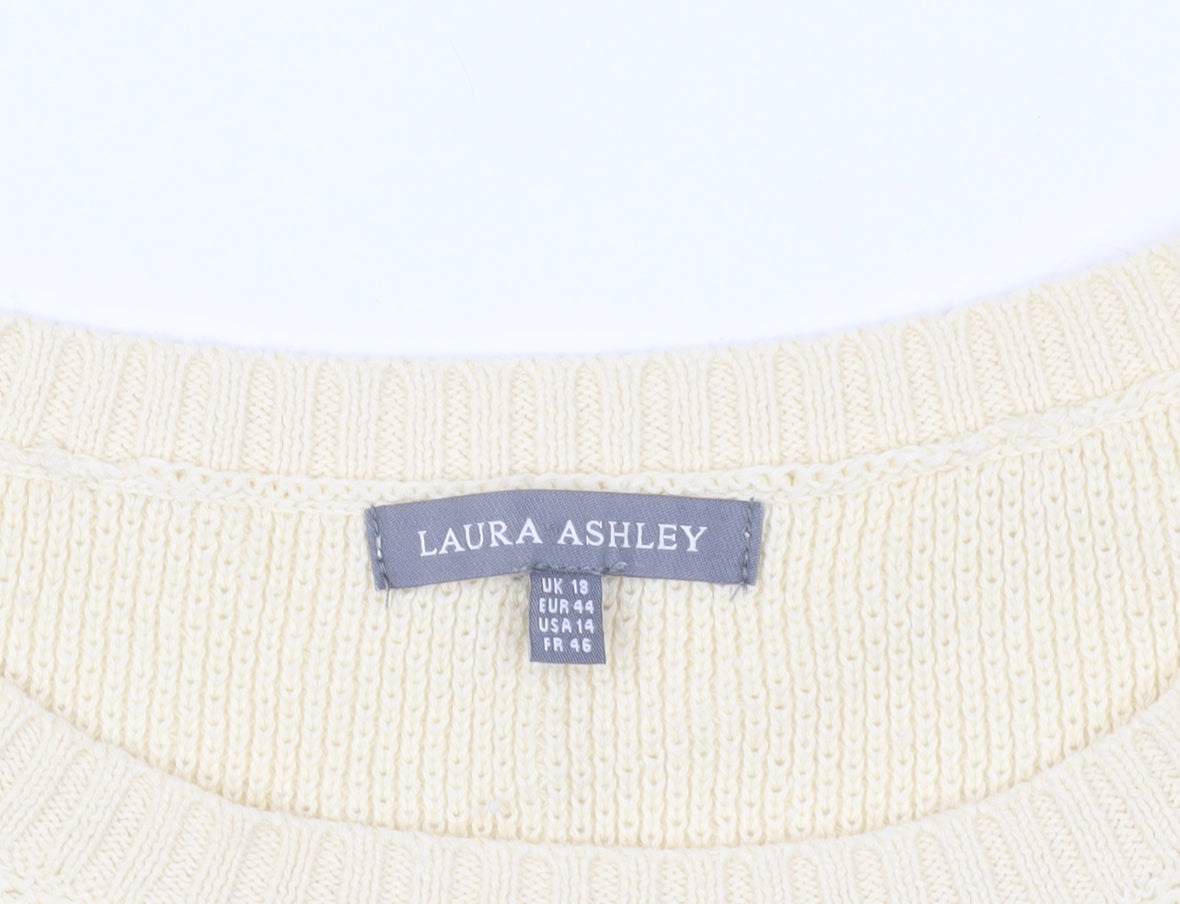 Laura Ashley Ivory Floral Knit Pullover Sweater Size 18