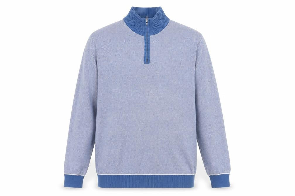 Front view of Jeff Banks Blue Full Zip Cotton Jumper XL