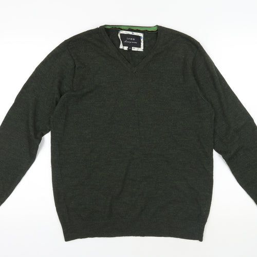 Linea Green Merino Wool V-Neck Pullover Jumper M