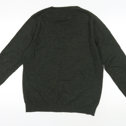 Linea Green Merino Wool V-Neck Pullover Jumper M