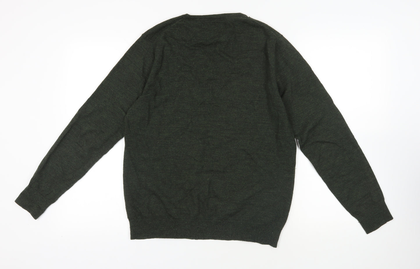 Linea Green Merino Wool V-Neck Pullover Jumper M