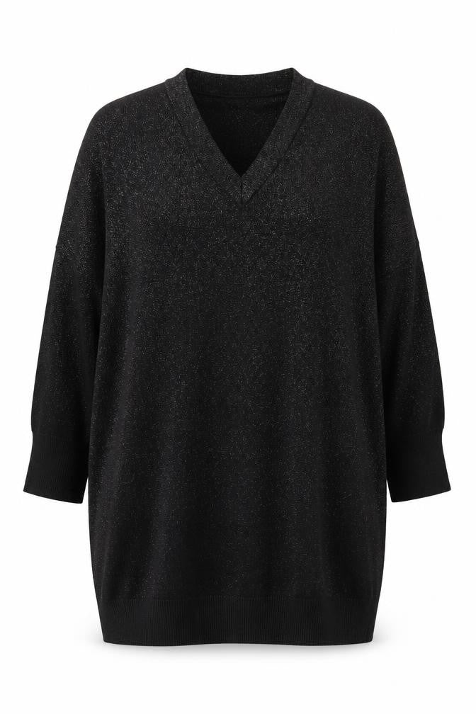 The White Company Black V-Neck Pullover Jumper - Size L