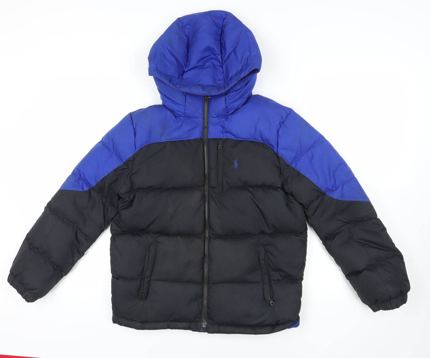 Polo Ralph Lauren Black & Blue Puffer Jacket, L, Hooded