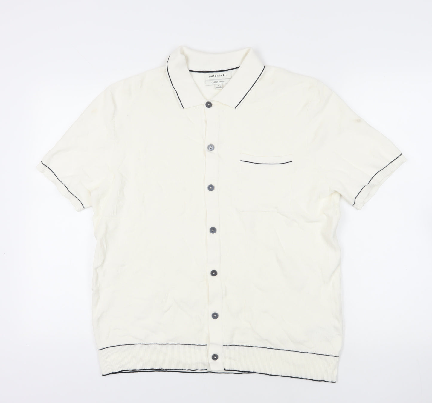 Marks and Spencer Ivory Men's Polo Shirt - Size L