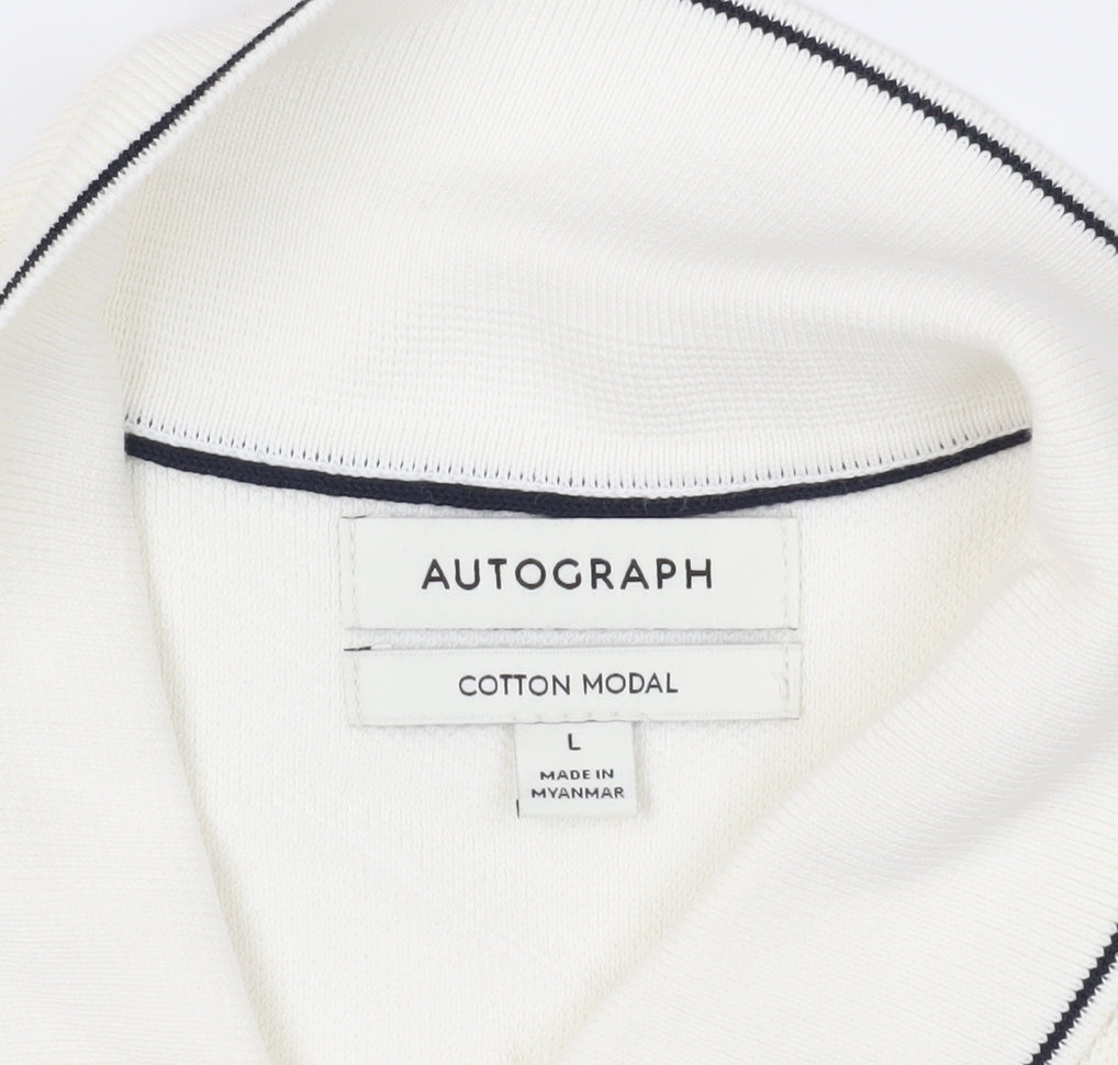 Marks and Spencer Ivory Men's Polo Shirt - Size L