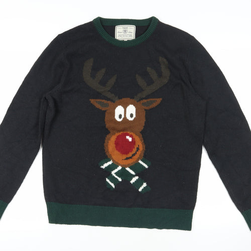 Next Black Reindeer Christmas Jumper - Large