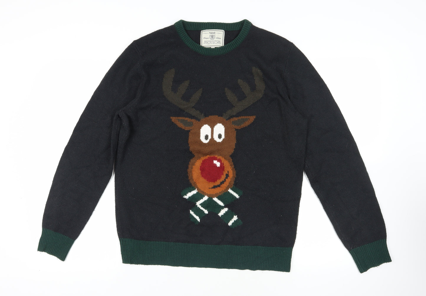 Next Black Reindeer Christmas Jumper - Large