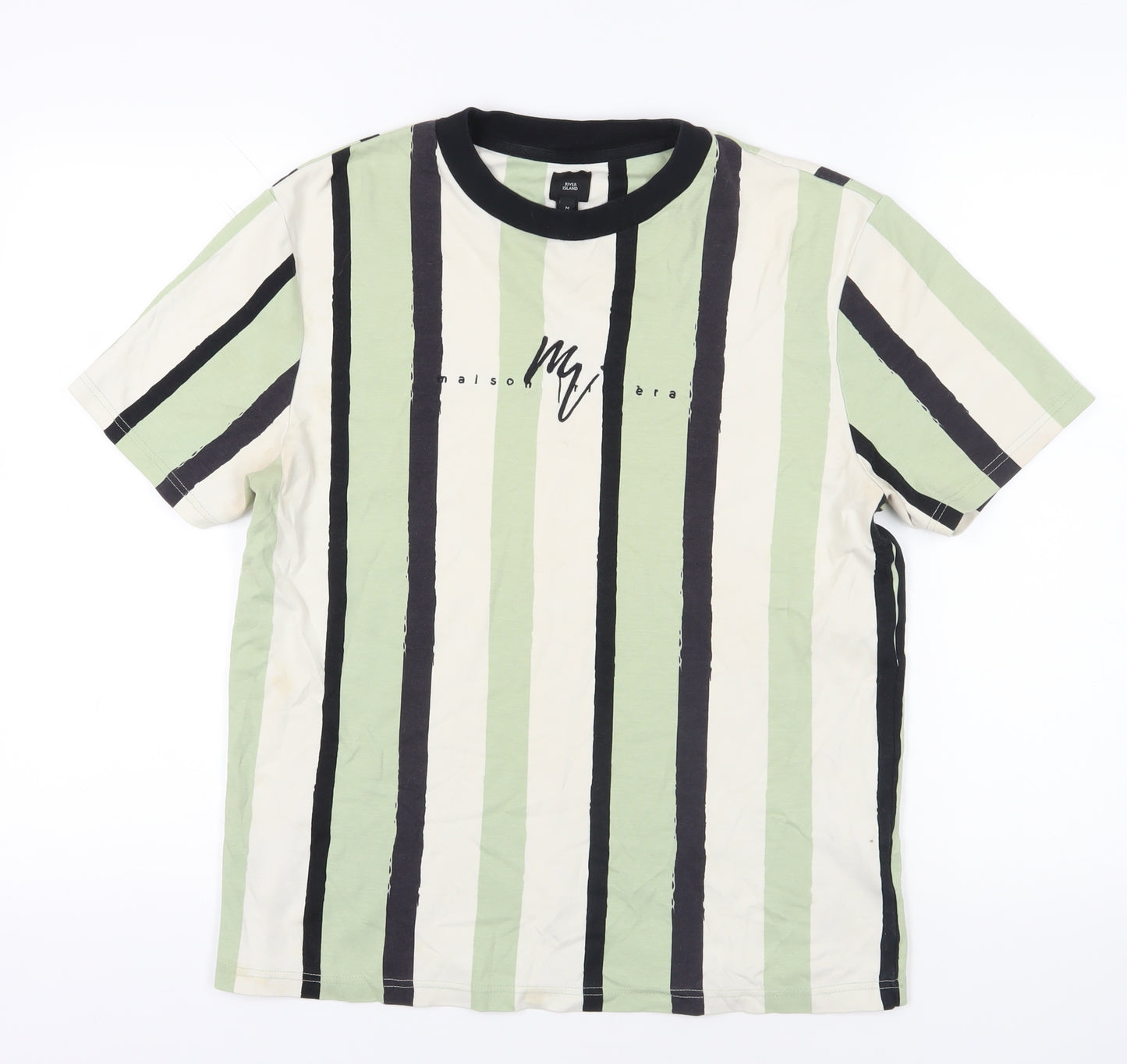 River Island Striped Crew Neck T-Shirt Green M