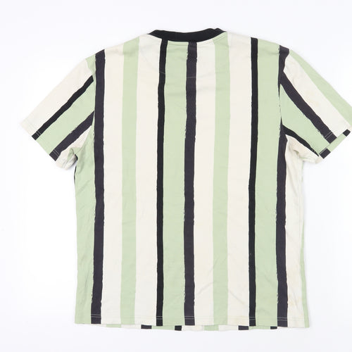 River Island Striped Crew Neck T-Shirt Green M