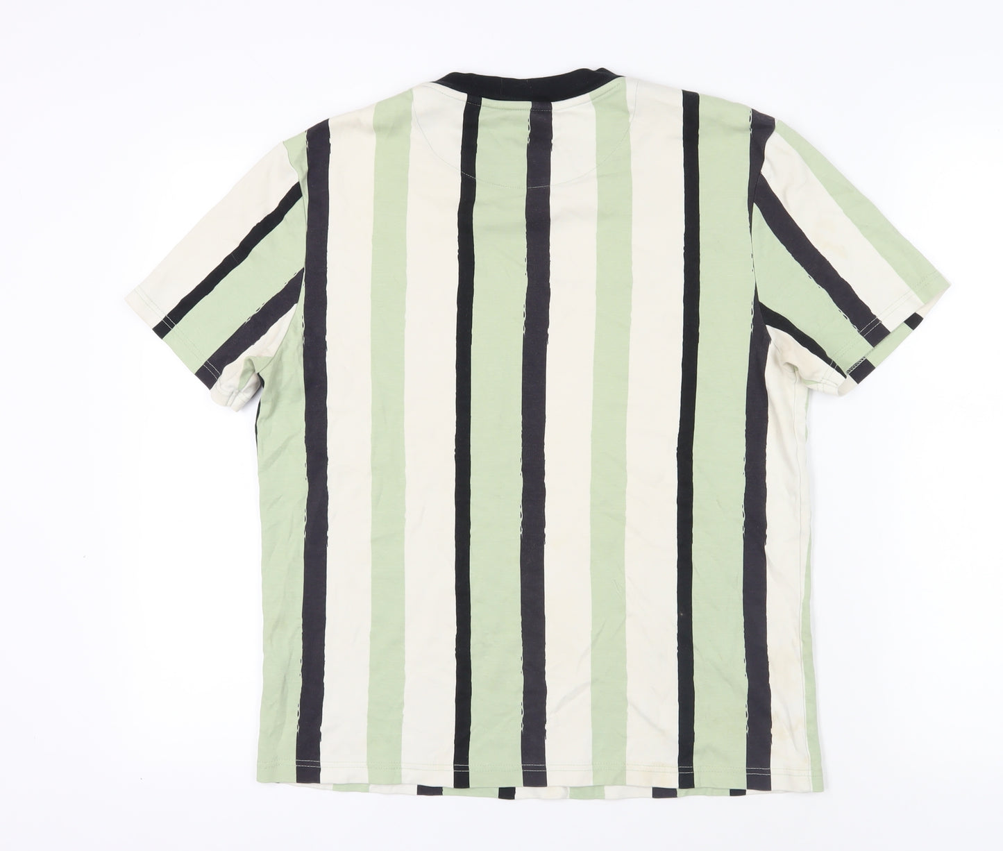 River Island Striped Crew Neck T-Shirt Green M