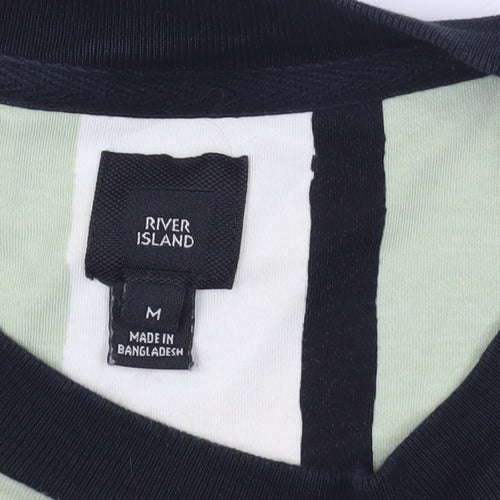 River Island Striped Crew Neck T-Shirt Green M