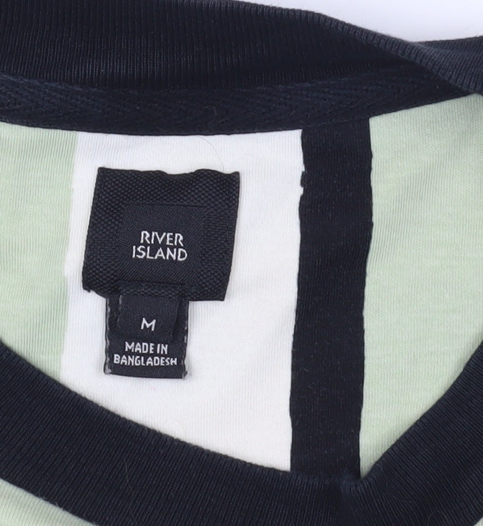 River Island Striped Crew Neck T-Shirt Green M