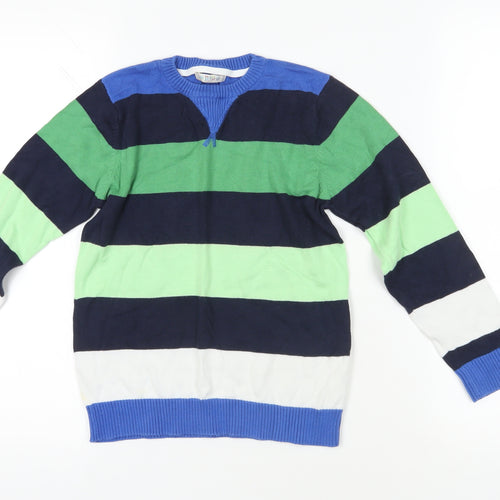 Marks and Spencer Boys Blue Striped Pullover Jumper 7-8 Years