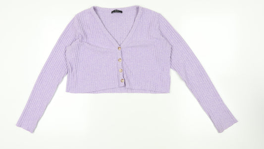 Bershka Purple Cardigan, Size 12, V-Neck, Long Sleeve