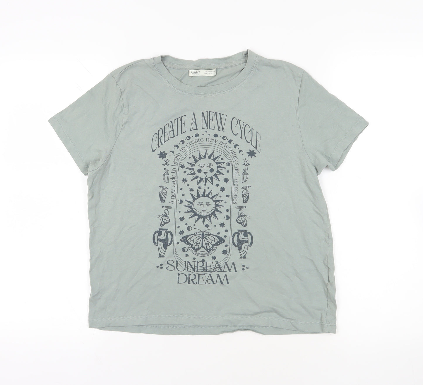 Pull & Bear Green Graphic T-Shirt, Large, Casual Unisex