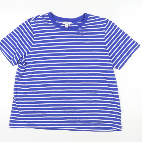 Marks and Spencer Blue Striped Women's T-Shirt Size 16