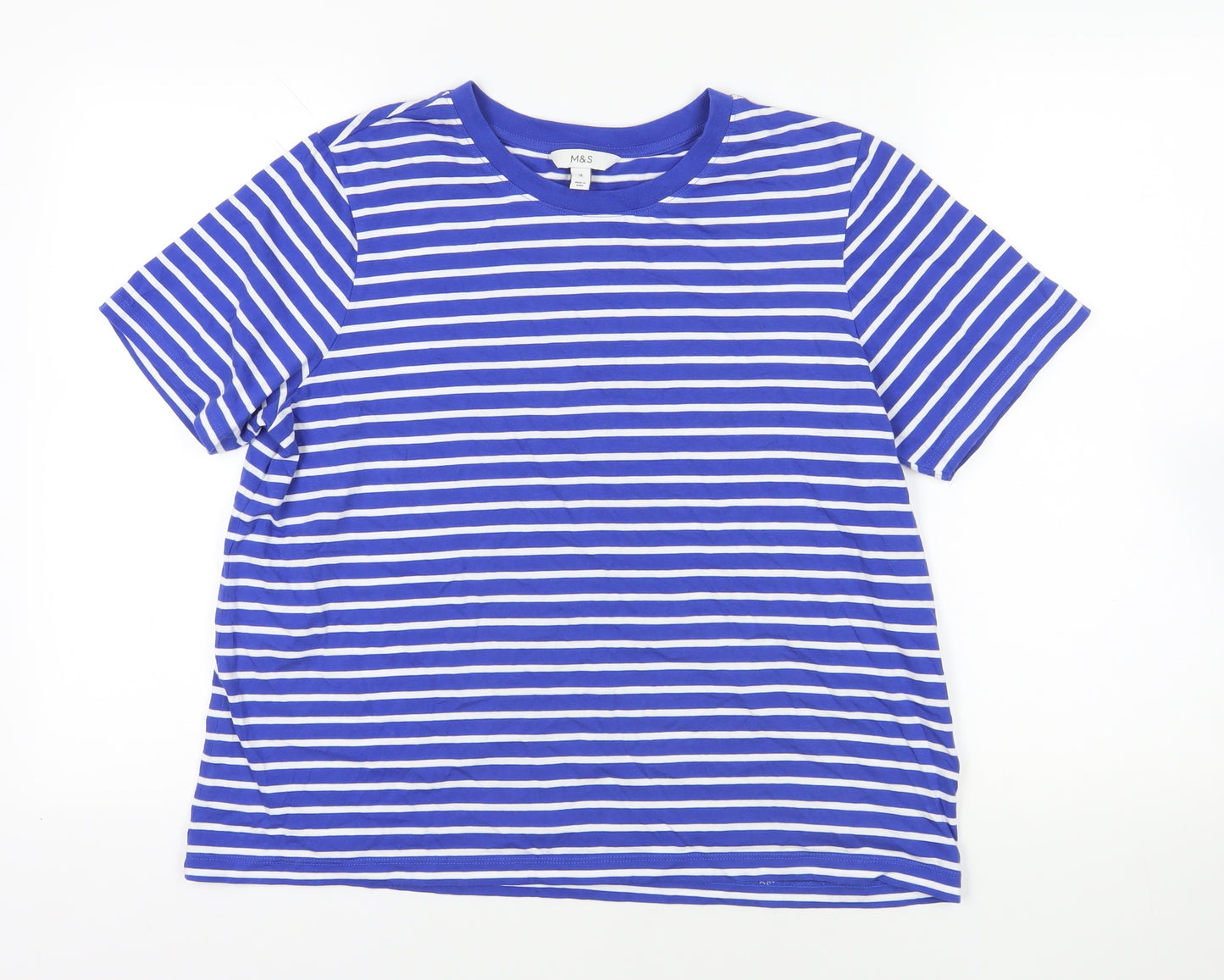 Marks and Spencer Blue Striped Women's T-Shirt Size 16