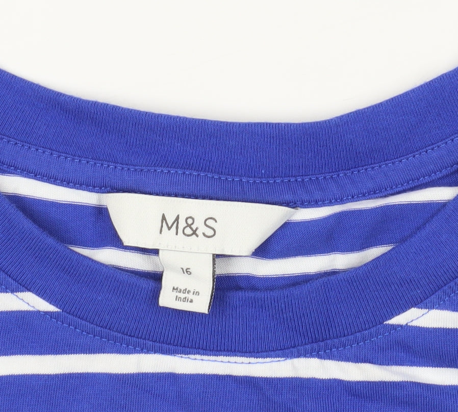 Marks and Spencer Blue Striped Women's T-Shirt Size 16