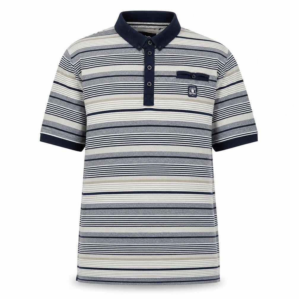 Front view of Everton men’s blue cotton polo, size L, collared - logo- everton