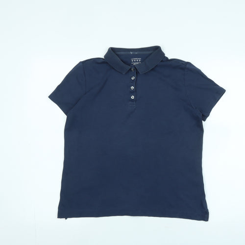 Lands' End Womens Blue Cotton Basic Polo Size S Collared - Logo