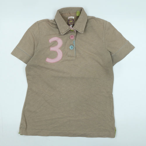 Joules Womens Beige Cotton Basic Polo Size 14 Collared - Logo