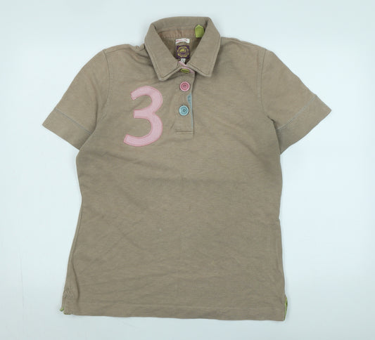 Joules Womens Beige Cotton Basic Polo Size 14 Collared - Logo