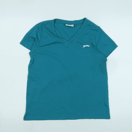 Slazenger Womens Blue Cotton Basic T-Shirt Size 8 V-Neck - Logo