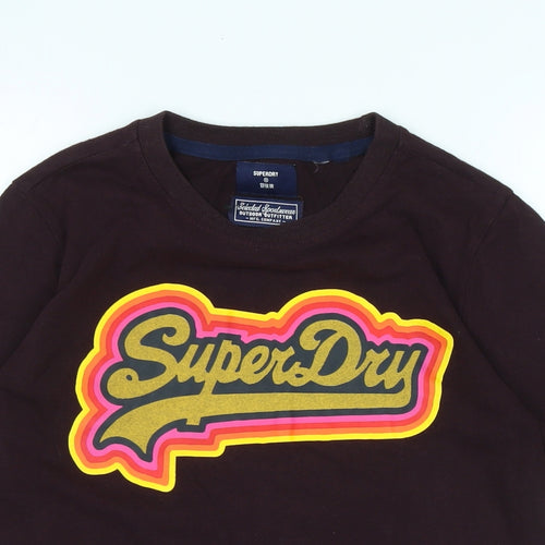 Superdry Womens Red Cotton Blend Basic T-Shirt Size M Crew Neck - Logo