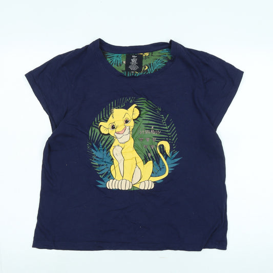 Disney Womens Blue Cotton Blend Basic T-Shirt Size M Scoop Neck - Lion King Simba