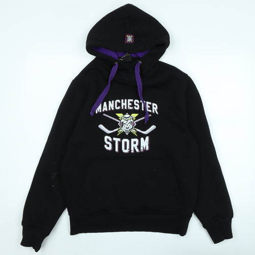 manchester storm Mens Black Cotton Blend Pullover Hoodie Size S - Logo