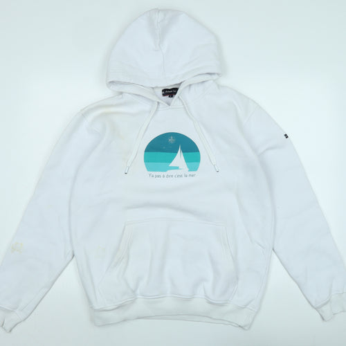 Amour Lux Mens White Polyester Pullover Hoodie Size L - Logo - Y' a pas a' dire c' est la mer