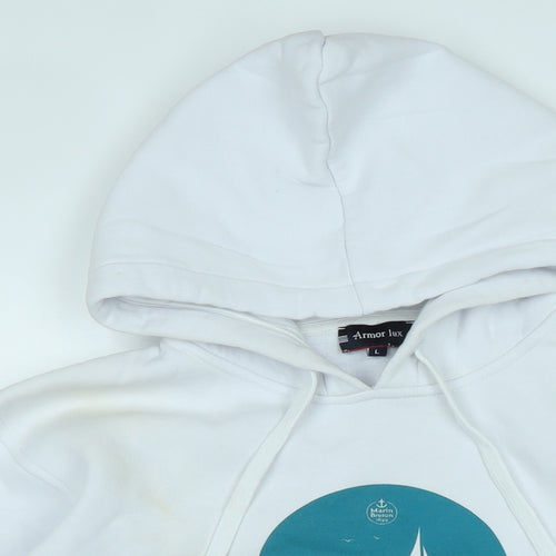 Amour Lux Mens White Polyester Pullover Hoodie Size L - Logo - Y' a pas a' dire c' est la mer