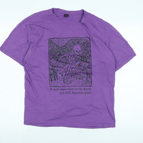 ROMWE Mens Purple Cotton T-Shirt Size L Crew Neck - Logo