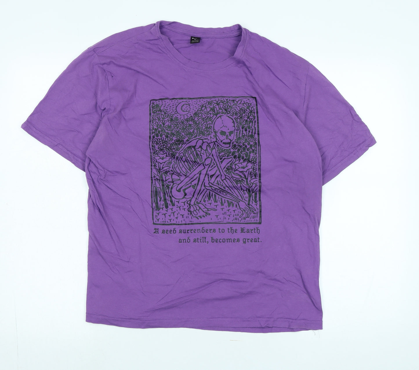 ROMWE Mens Purple Cotton T-Shirt Size L Crew Neck - Logo