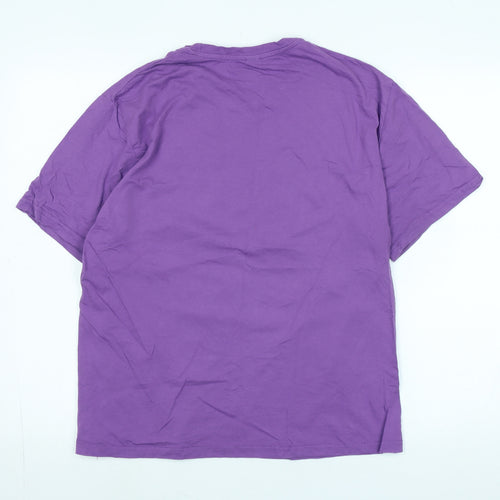 ROMWE Mens Purple Cotton T-Shirt Size L Crew Neck - Logo