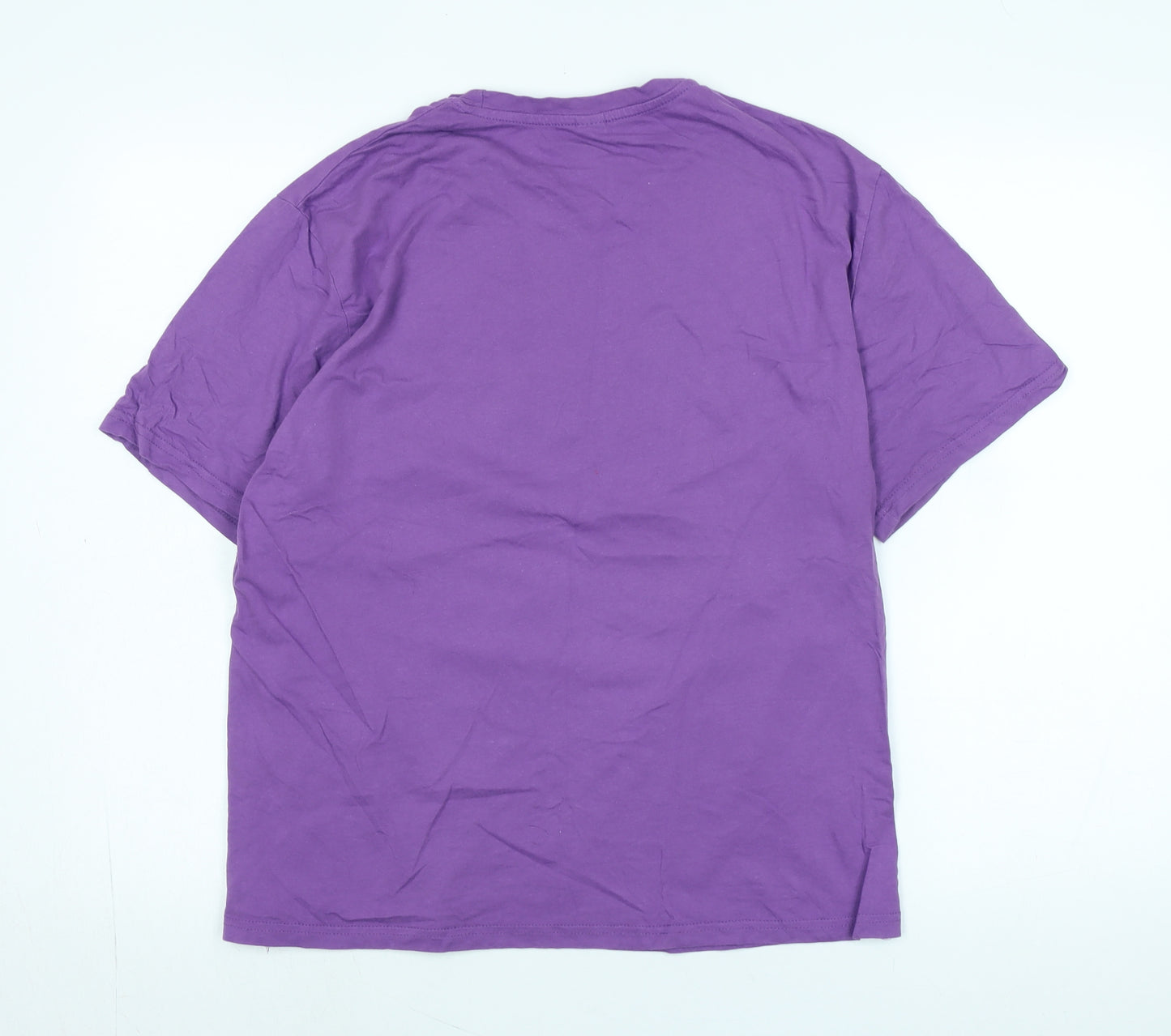 ROMWE Mens Purple Cotton T-Shirt Size L Crew Neck - Logo