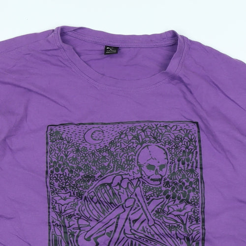 ROMWE Mens Purple Cotton T-Shirt Size L Crew Neck - Logo