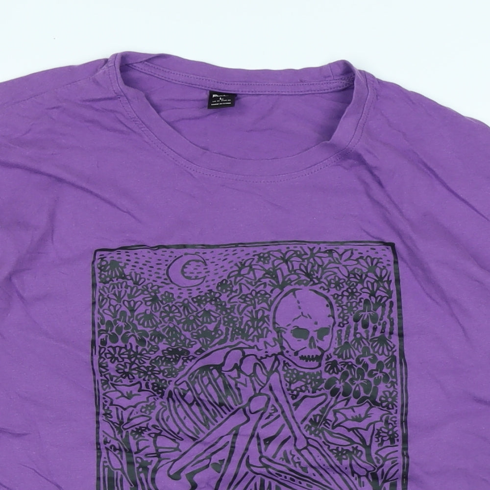 ROMWE Mens Purple Cotton T-Shirt Size L Crew Neck - Logo