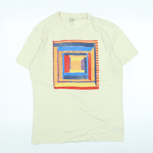 Gap Mens Ivory Cotton T-Shirt Size S Crew Neck - Logo