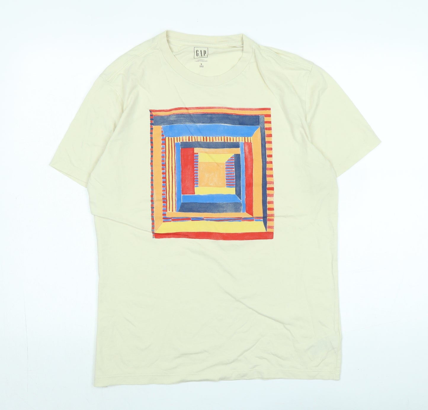 Gap Mens Ivory Cotton T-Shirt Size S Crew Neck - Logo