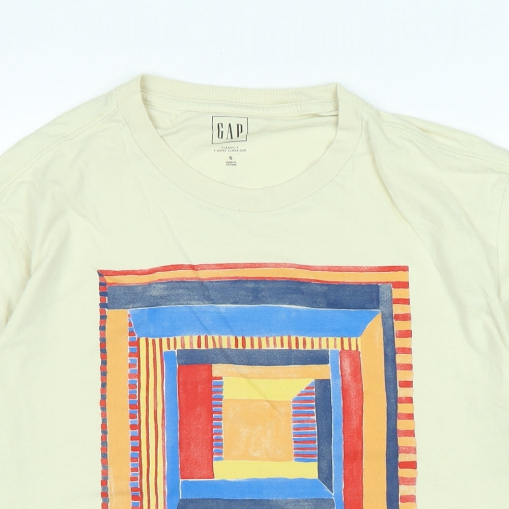 Gap Mens Ivory Cotton T-Shirt Size S Crew Neck - Logo