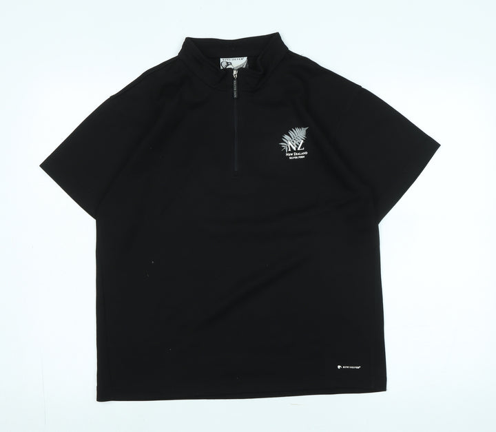 Kiwi Silver Mens Black Polyester T-Shirt Size S Mock Neck - Logo