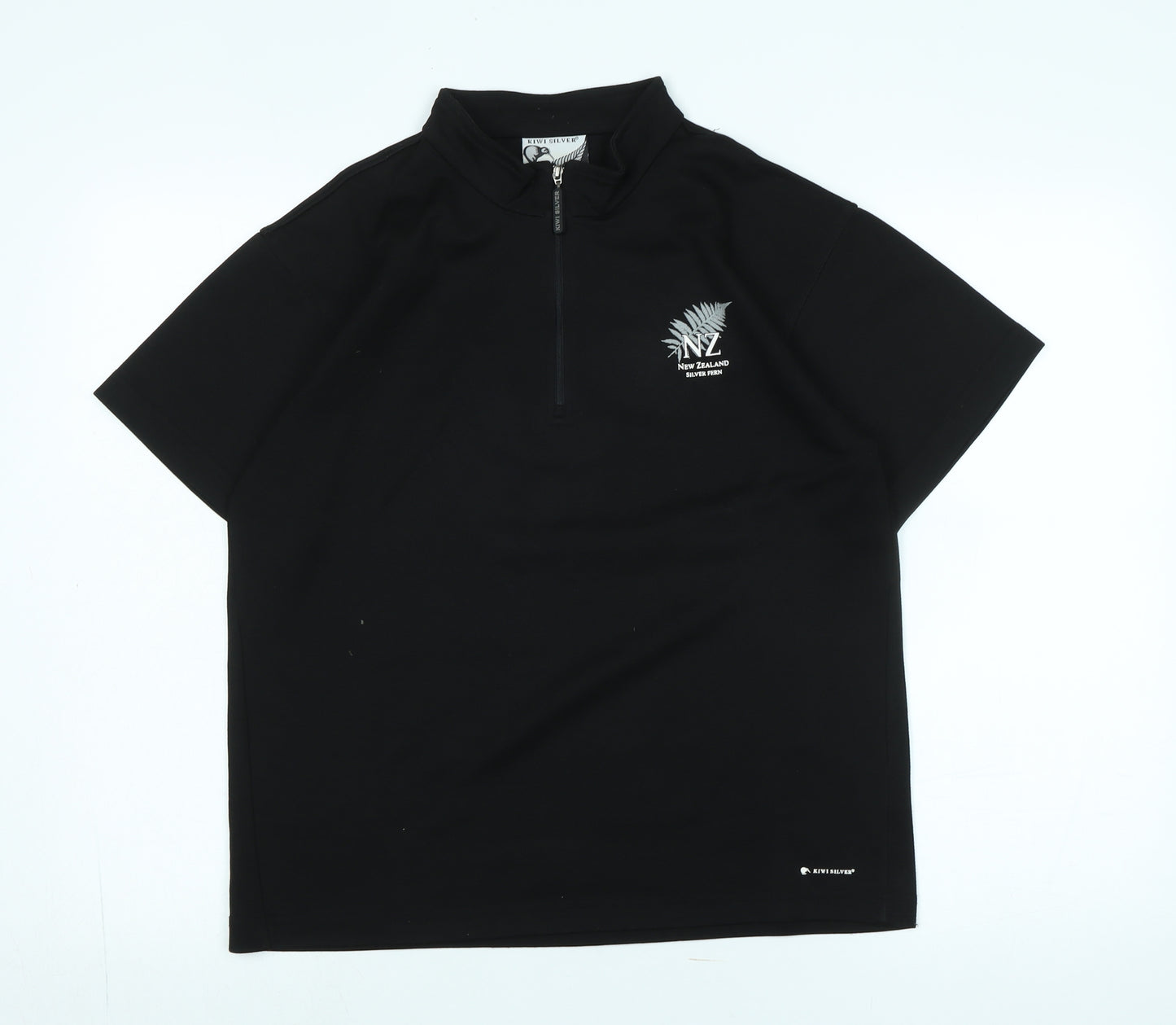 Kiwi Silver Mens Black Polyester T-Shirt Size S Mock Neck - Logo